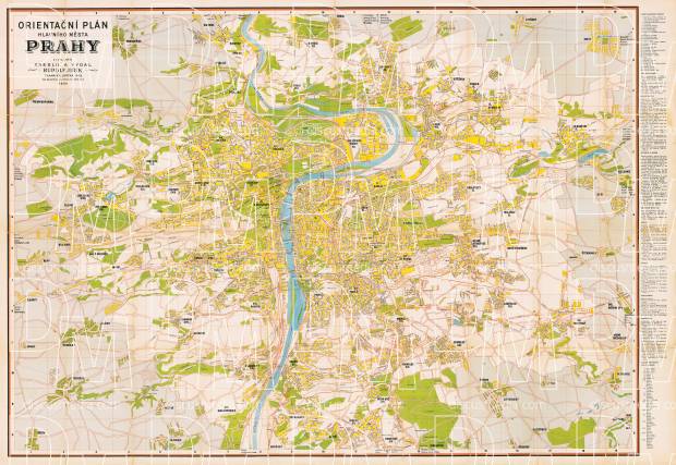 Prague (Praha) city map, 1944. Use the zooming tool to explore in higher level of detail. Obtain as a quality print or high resolution image