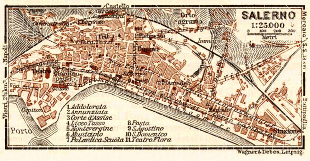 Salerno town plan, 1929. Use the zooming tool to explore in higher level of detail. Obtain as a quality print or high resolution image