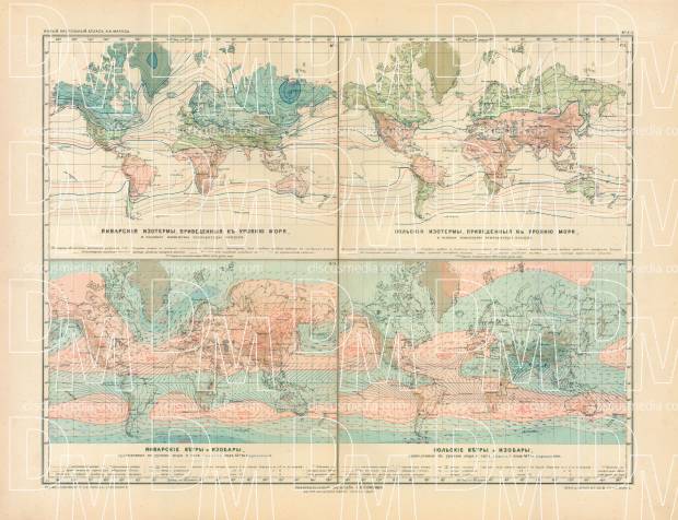 World Climate Map (in Russian), 1910. Use the zooming tool to explore in higher level of detail. Obtain as a quality print or high resolution image