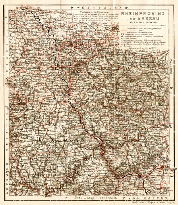 Rhine Province and Nassau map, 1905. Use the zooming tool to explore in higher level of detail. Obtain as a quality print or high resolution image