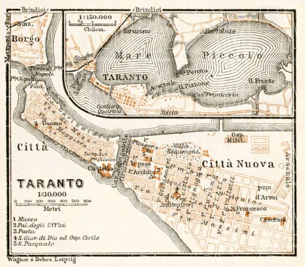 Taranto, city map. Environs of Taranto map, 1912. Use the zooming tool to explore in higher level of detail. Obtain as a quality print or high resolution image