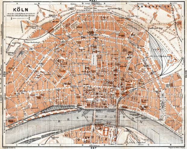 Cologne (Köln) city map, 1905. Use the zooming tool to explore in higher level of detail. Obtain as a quality print or high resolution image