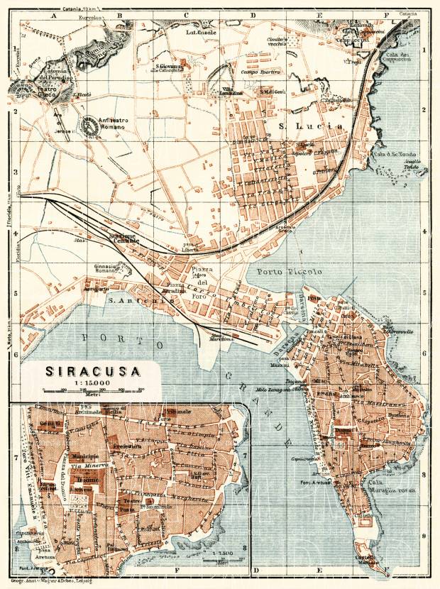 Syracuse (Siracusa) city map, 1929. Use the zooming tool to explore in higher level of detail. Obtain as a quality print or high resolution image