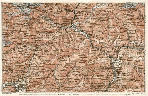 Sterzing, Bressanone (Brixen) and Merano (Meran) environs map, 1906. Use the zooming tool to explore in higher level of detail. Obtain as a quality print or high resolution image