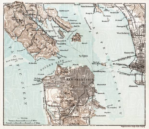 Map of the Nearer Environs of San Francisco, 1909. Use the zooming tool to explore in higher level of detail. Obtain as a quality print or high resolution image