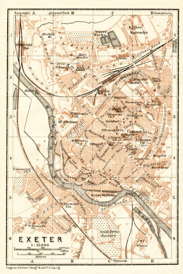 Exeter city map, 1906. Use the zooming tool to explore in higher level of detail. Obtain as a quality print or high resolution image