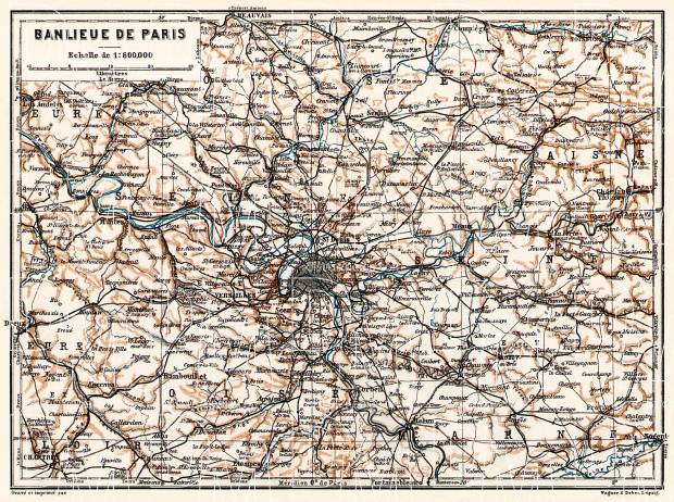 Paris farther environs (Banlieue de Paris) map, 1909. Use the zooming tool to explore in higher level of detail. Obtain as a quality print or high resolution image
