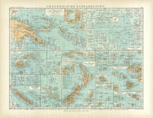 Polynesian Island Groups Map, 1905. Use the zooming tool to explore in higher level of detail. Obtain as a quality print or high resolution image
