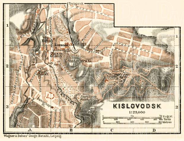 Kislovodsk (Кисловодскъ) town plan, 1914. Use the zooming tool to explore in higher level of detail. Obtain as a quality print or high resolution image