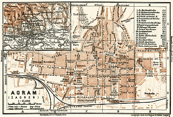 Agram (Zagreb), city map. Agram environs, 1929
