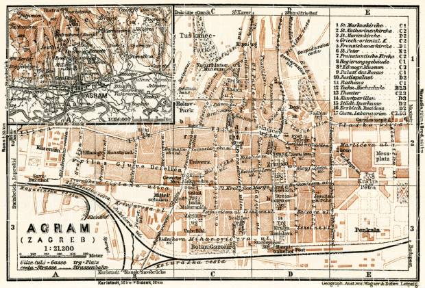 Agram (Zagreb), city map. Agram environs, 1929. Use the zooming tool to explore in higher level of detail. Obtain as a quality print or high resolution image