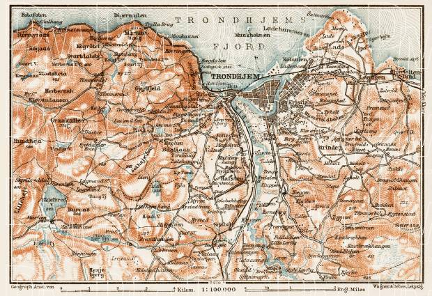 Trondheim (Trondhjem) environs map, 1931. Use the zooming tool to explore in higher level of detail. Obtain as a quality print or high resolution image