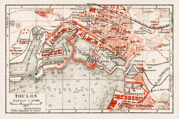 Toulon town plan, 1913. Use the zooming tool to explore in higher level of detail. Obtain as a quality print or high resolution image