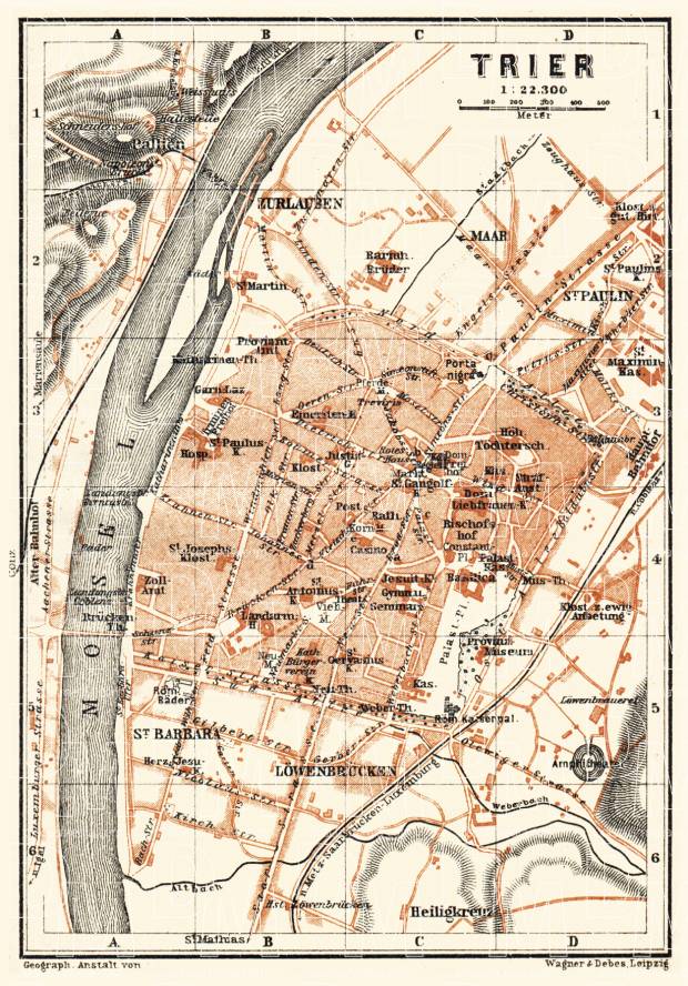 Trier city map, 1905. Use the zooming tool to explore in higher level of detail. Obtain as a quality print or high resolution image