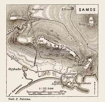 Samos (Σάμος), ancient site map drawn after Ernst Fabricius, 1914