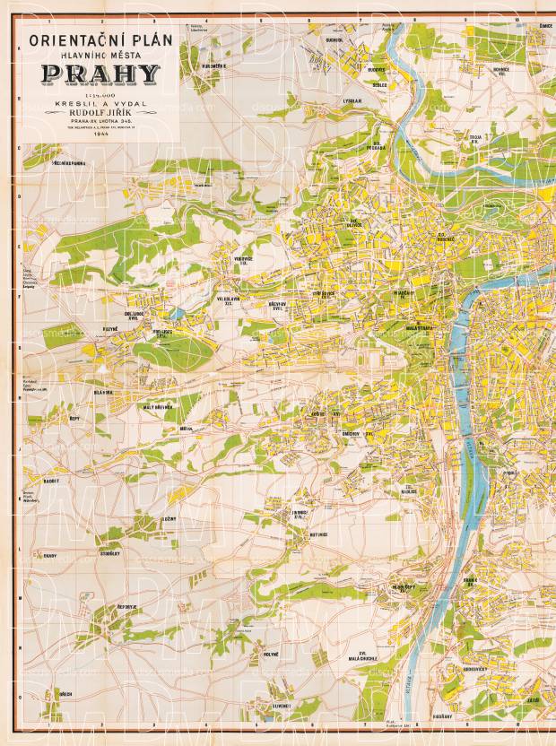 Prague (Praha) city map, 1944 - LEFT HALF. Use the zooming tool to explore in higher level of detail. Obtain as a quality print or high resolution image
