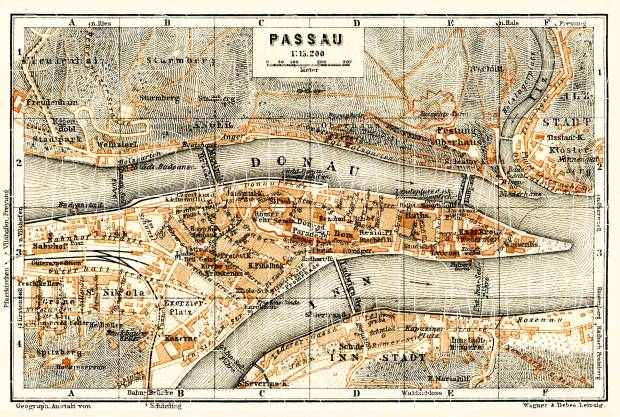 Passau city map, 1911. Use the zooming tool to explore in higher level of detail. Obtain as a quality print or high resolution image