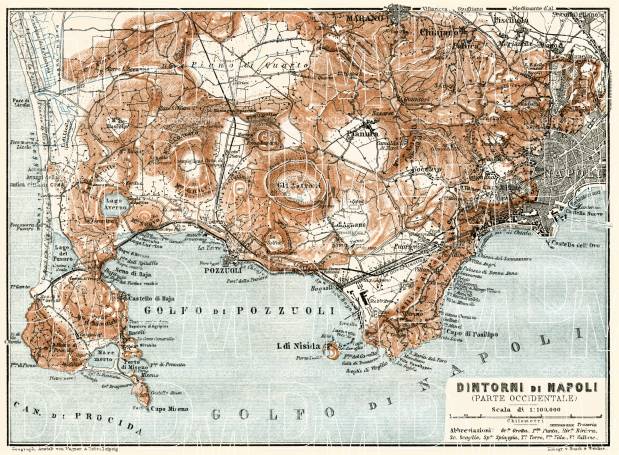 Naples (Napoli) environs map, western part map, 1929. Use the zooming tool to explore in higher level of detail. Obtain as a quality print or high resolution image