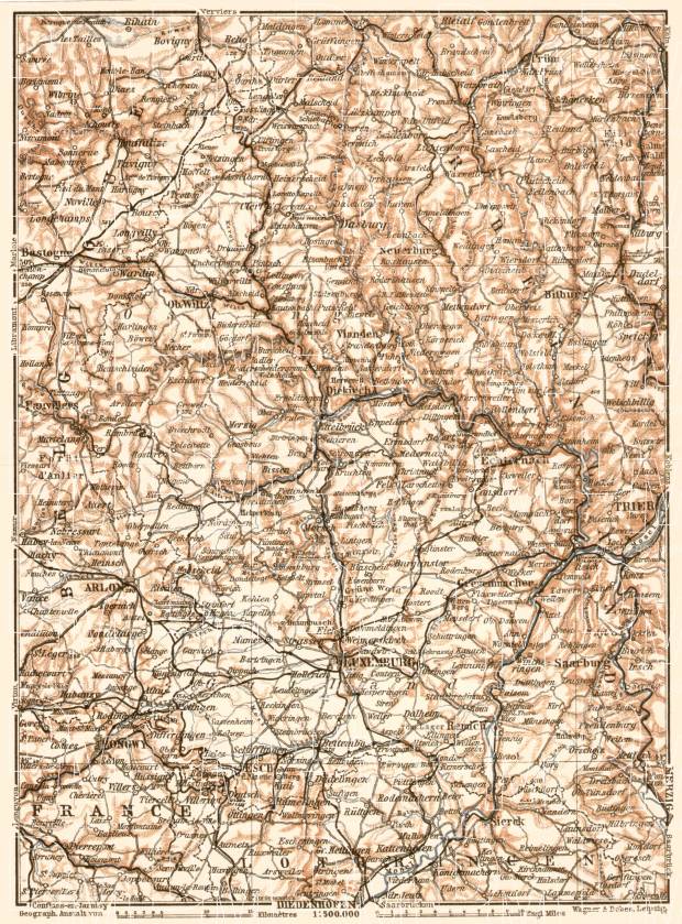 Luxembourg, general map, 1909. Use the zooming tool to explore in higher level of detail. Obtain as a quality print or high resolution image