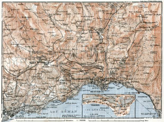Montreux, Vevey and environs map, 1909. Use the zooming tool to explore in higher level of detail. Obtain as a quality print or high resolution image