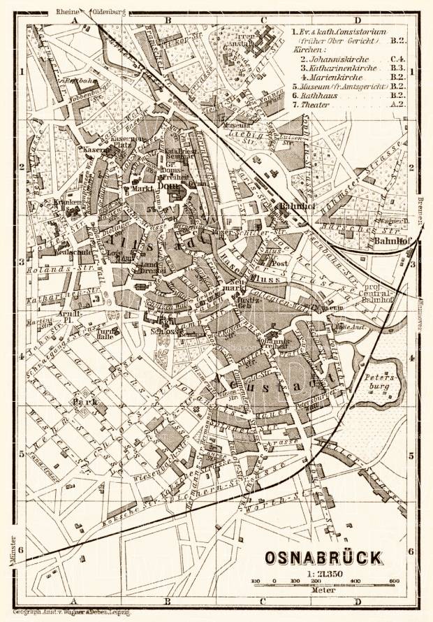 Osnabrück city map, 1887. Use the zooming tool to explore in higher level of detail. Obtain as a quality print or high resolution image