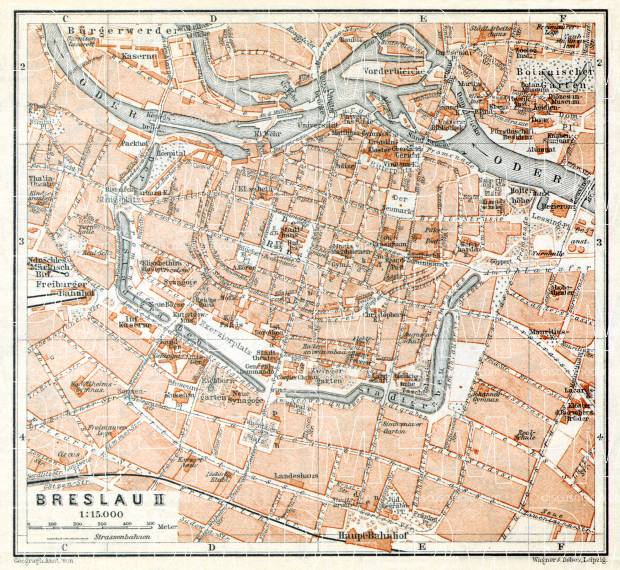 Breslau (Wrocław), city centre map, 1906. Use the zooming tool to explore in higher level of detail. Obtain as a quality print or high resolution image