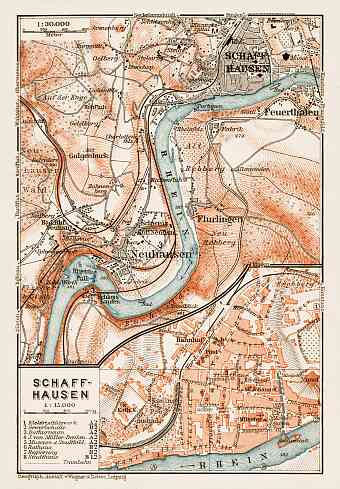 Schaffhausen (Schaffhouse) city map, 1909