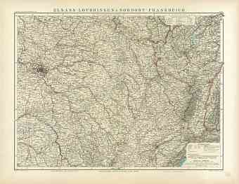 Alsace, Lotharingia and the Northeastern France Map, 1905
