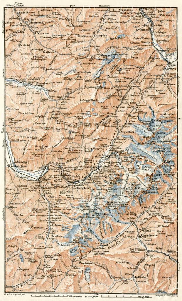 Chamonix and Sixt Valleys map, 1902. Use the zooming tool to explore in higher level of detail. Obtain as a quality print or high resolution image
