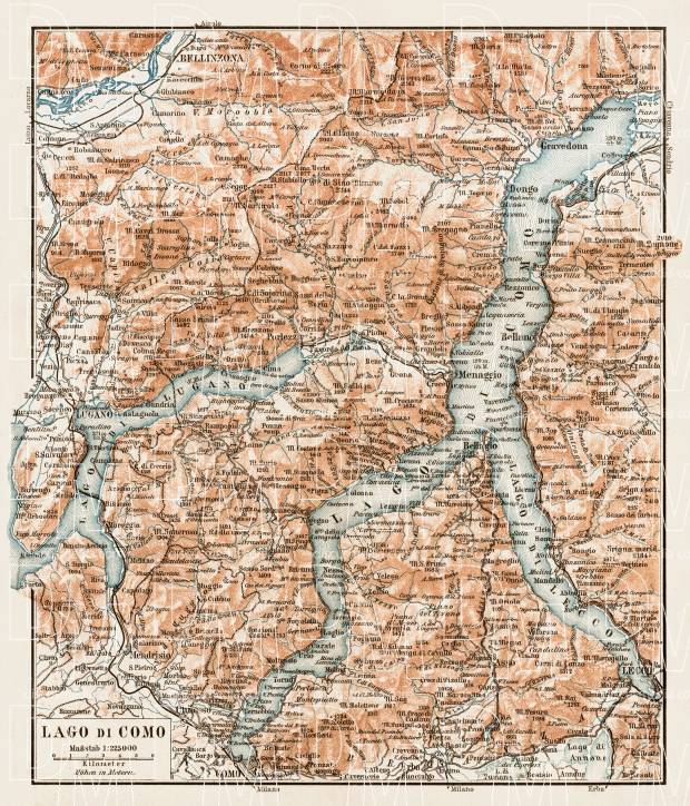 Map of the Como Lake (Lago di Como), 1903. Use the zooming tool to explore in higher level of detail. Obtain as a quality print or high resolution image