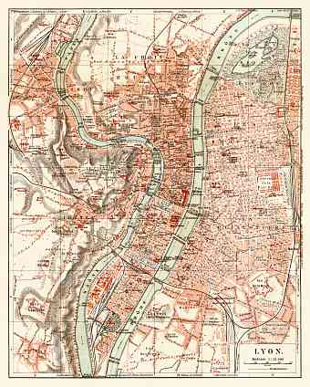 Lyon city map, 1913