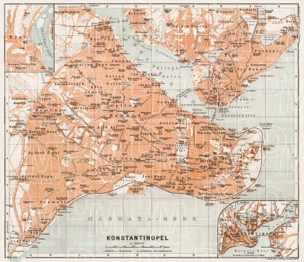 Constantionople (قسطنطينيه, İstanbul, Istanbul) city map, 1914. Use the zooming tool to explore in higher level of detail. Obtain as a quality print or high resolution image