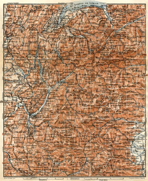 Savoie Mountains map, 1913. Use the zooming tool to explore in higher level of detail. Obtain as a quality print or high resolution image