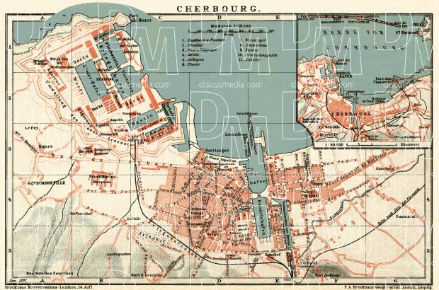 Cherbourg city map, 1897. Use the zooming tool to explore in higher level of detail. Obtain as a quality print or high resolution image
