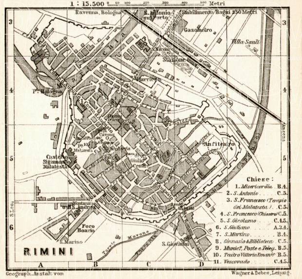 Rimini town plan, 1909. Use the zooming tool to explore in higher level of detail. Obtain as a quality print or high resolution image