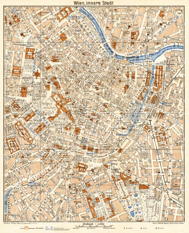 Vienna (Wien), central part map, 1929. Use the zooming tool to explore in higher level of detail. Obtain as a quality print or high resolution image