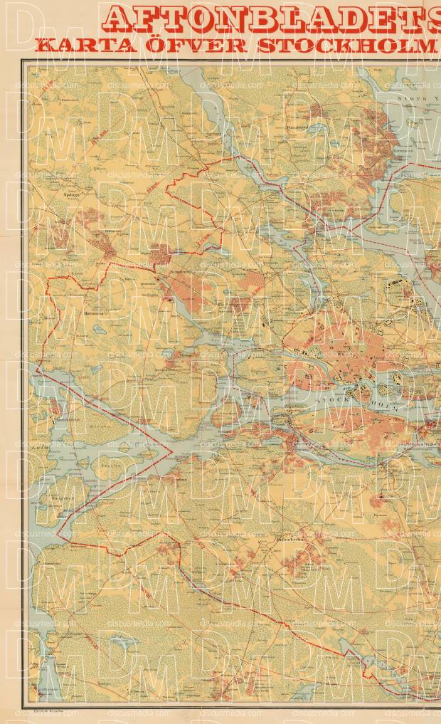 Stockholm city and adjacent communes map, 1911, LEFT HALF. Use the zooming tool to explore in higher level of detail. Obtain as a quality print or high resolution image