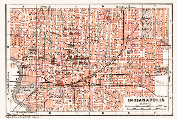 Indianapolis city map, 1909. Use the zooming tool to explore in higher level of detail. Obtain as a quality print or high resolution image