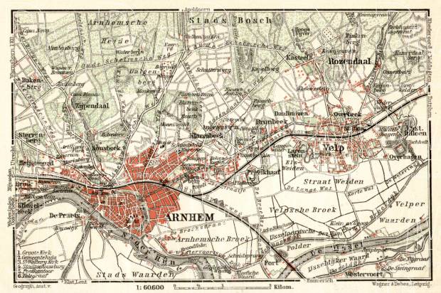 Arnhem and environs map, 1909. Use the zooming tool to explore in higher level of detail. Obtain as a quality print or high resolution image