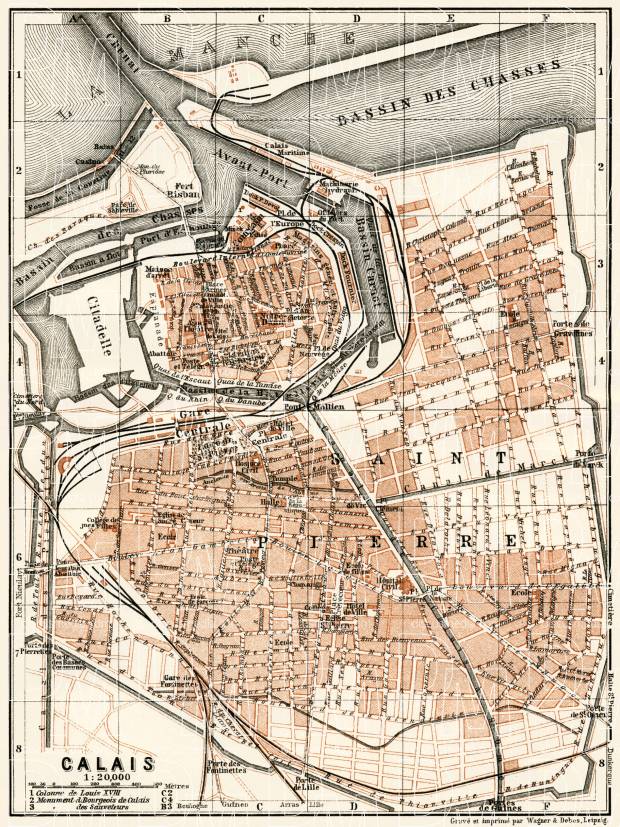 Calais city map, 1913. Use the zooming tool to explore in higher level of detail. Obtain as a quality print or high resolution image