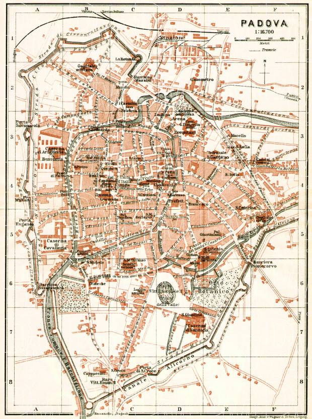 Padua (Padova) city map, 1908. Use the zooming tool to explore in higher level of detail. Obtain as a quality print or high resolution image
