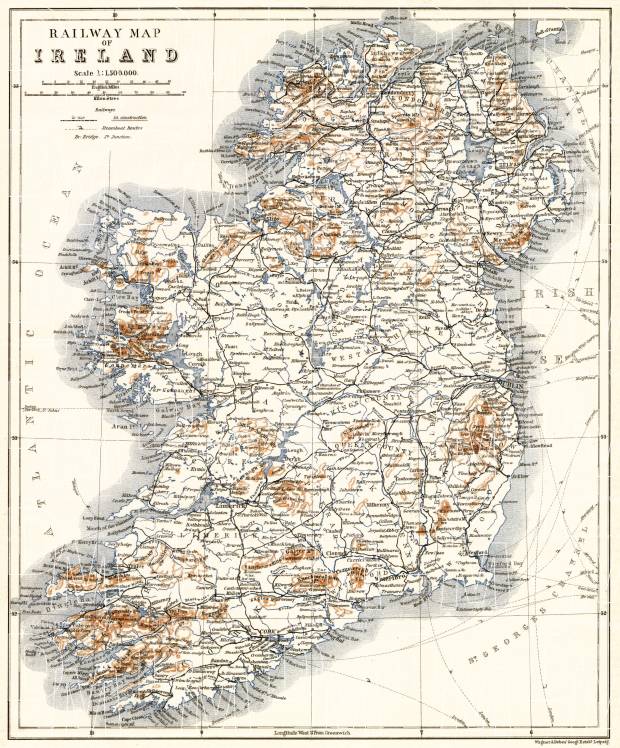Ireland railway map, 1906. Use the zooming tool to explore in higher level of detail. Obtain as a quality print or high resolution image