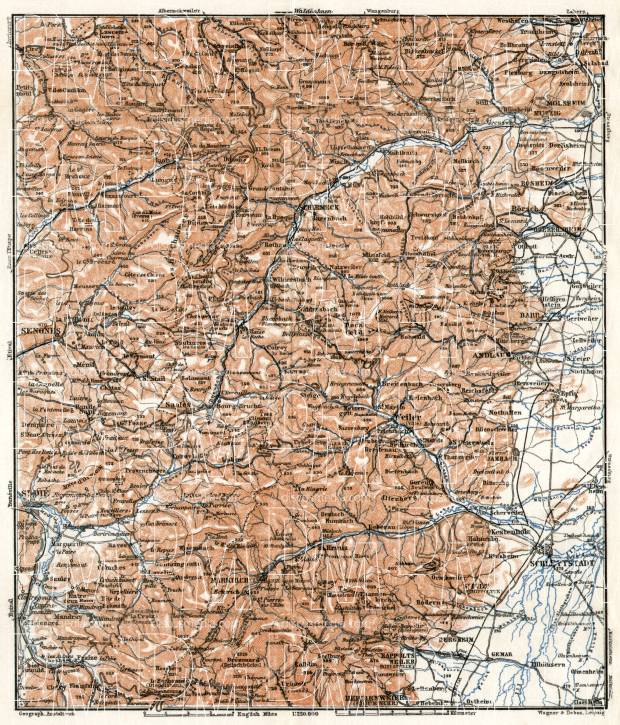 Vosges Mountains map, central part, 1909. Use the zooming tool to explore in higher level of detail. Obtain as a quality print or high resolution image