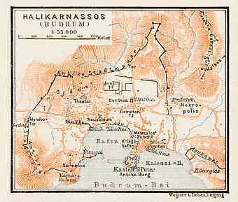 Halicarnassus (Halikarnassós, Bodrum), ancient site map, 1914