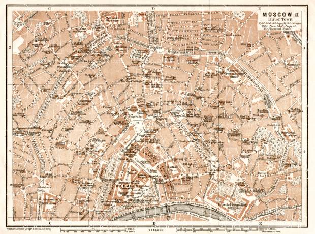 Moscow (Москва, Moskva) central part map, 1914. Use the zooming tool to explore in higher level of detail. Obtain as a quality print or high resolution image