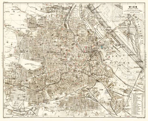 Vienna (Wien) city map, 1911. Use the zooming tool to explore in higher level of detail. Obtain as a quality print or high resolution image