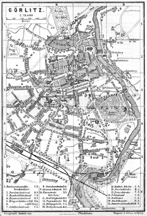 Görlitz city map, 1887. Use the zooming tool to explore in higher level of detail. Obtain as a quality print or high resolution image