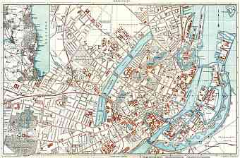 Copenhagen (Kjöbenhavn, København) city map, about 1910
