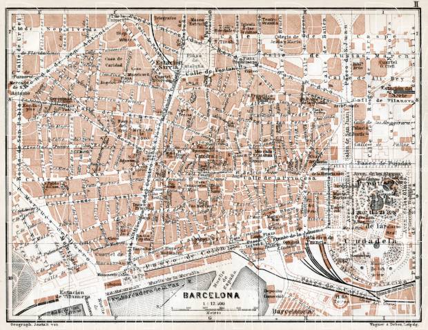 Barcelona central part map, 1913. Use the zooming tool to explore in higher level of detail. Obtain as a quality print or high resolution image