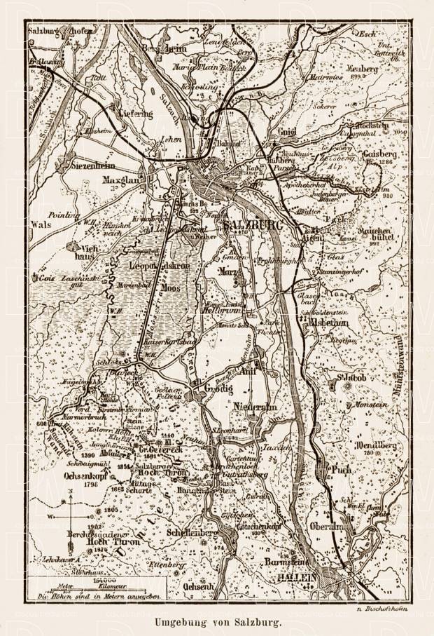 Salzburg nearer environs map, 1903. Use the zooming tool to explore in higher level of detail. Obtain as a quality print or high resolution image